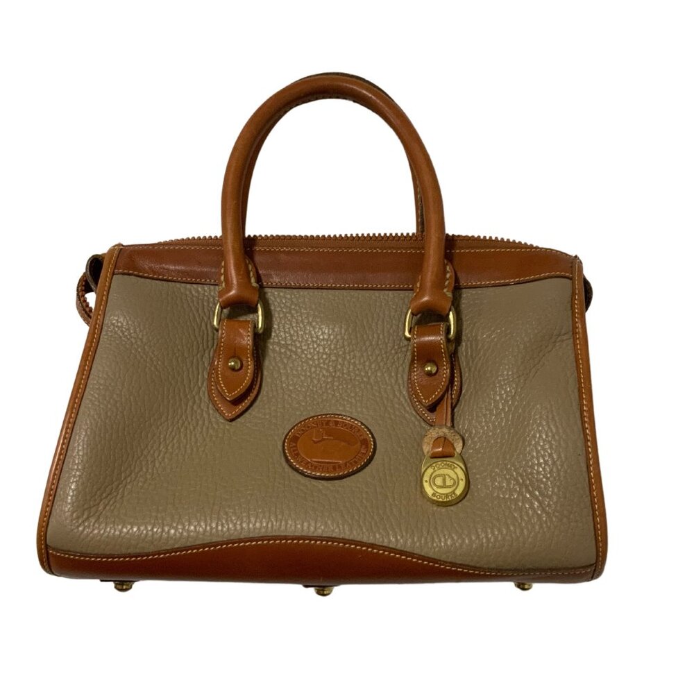 Vintage Dooney & Bourke Tan Khaki Pebbled Leather Top Handle Satchel Purse